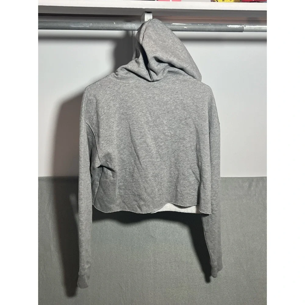 Wild Fable Women's Gray Cropped Hoodie Sweatshirt Raw Hem Drawstring Size M - Picture 4 of 4